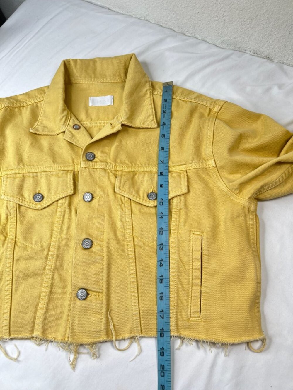 Boyish Jeans The Harvey Cropped Jean Jacket In Honey Light Yellow Frayed Small View 5